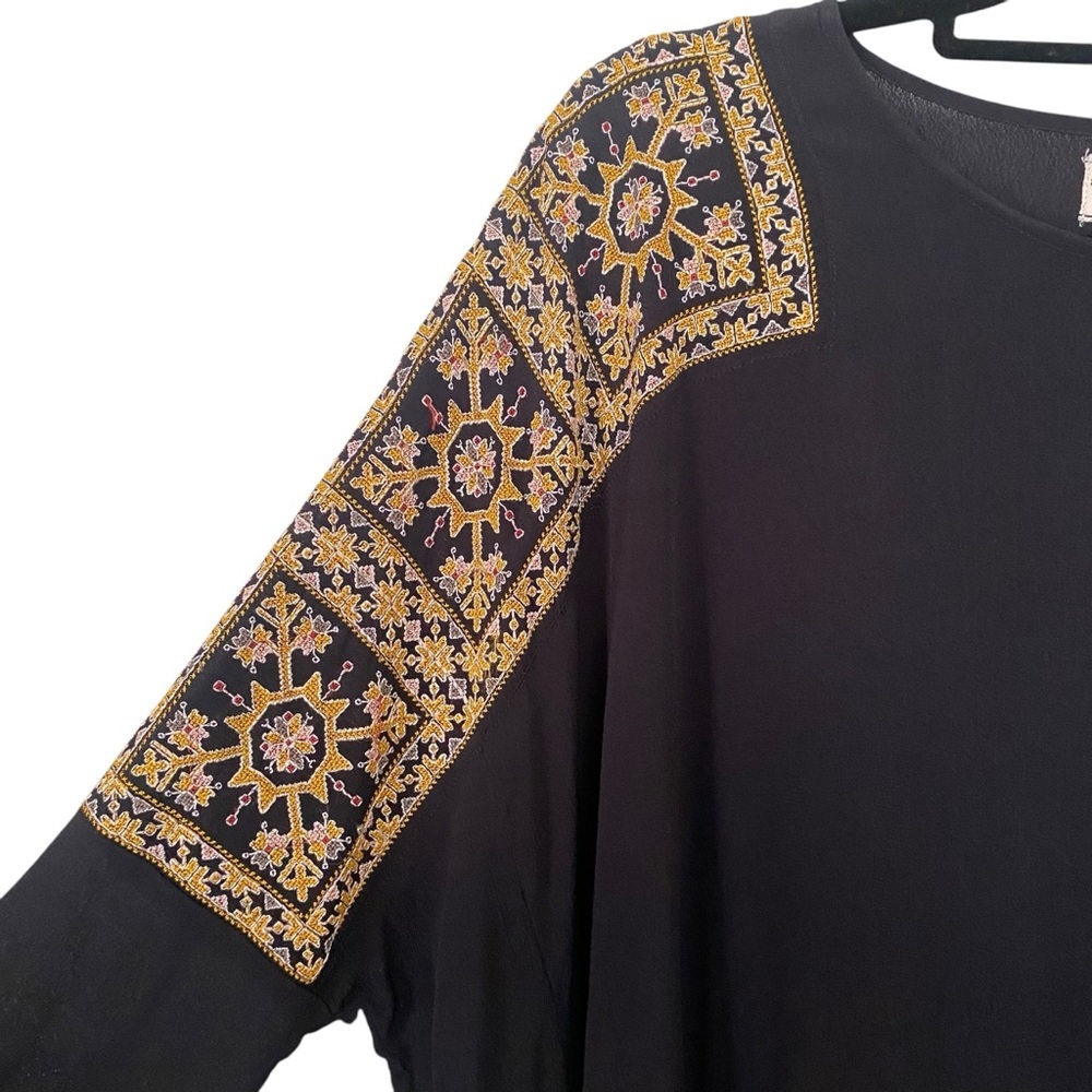 Stella Forest Womens Black Embroidered Blouse Shark Bite Hem Poncho EU Size 36 - Picture 6 of 10